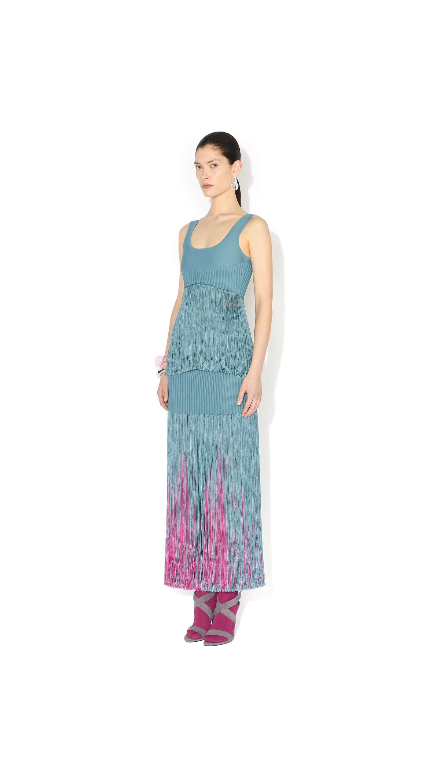 ALAÏA - ALAÏA BLUE GREY FRINGED TUBE SKIRT