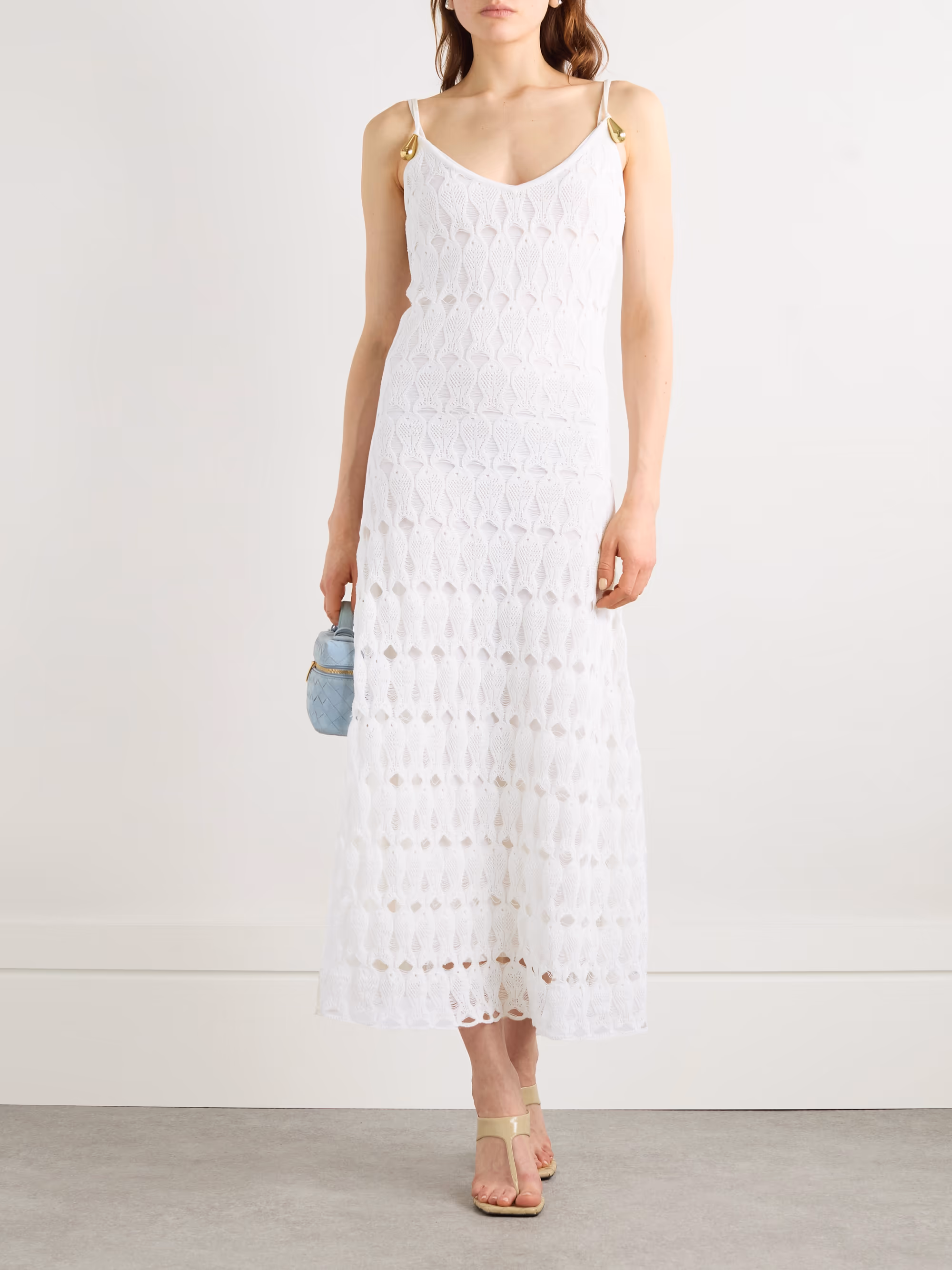 BOTTEGA VENETA - Embellished open-knit cotton and silk-blend midi dress