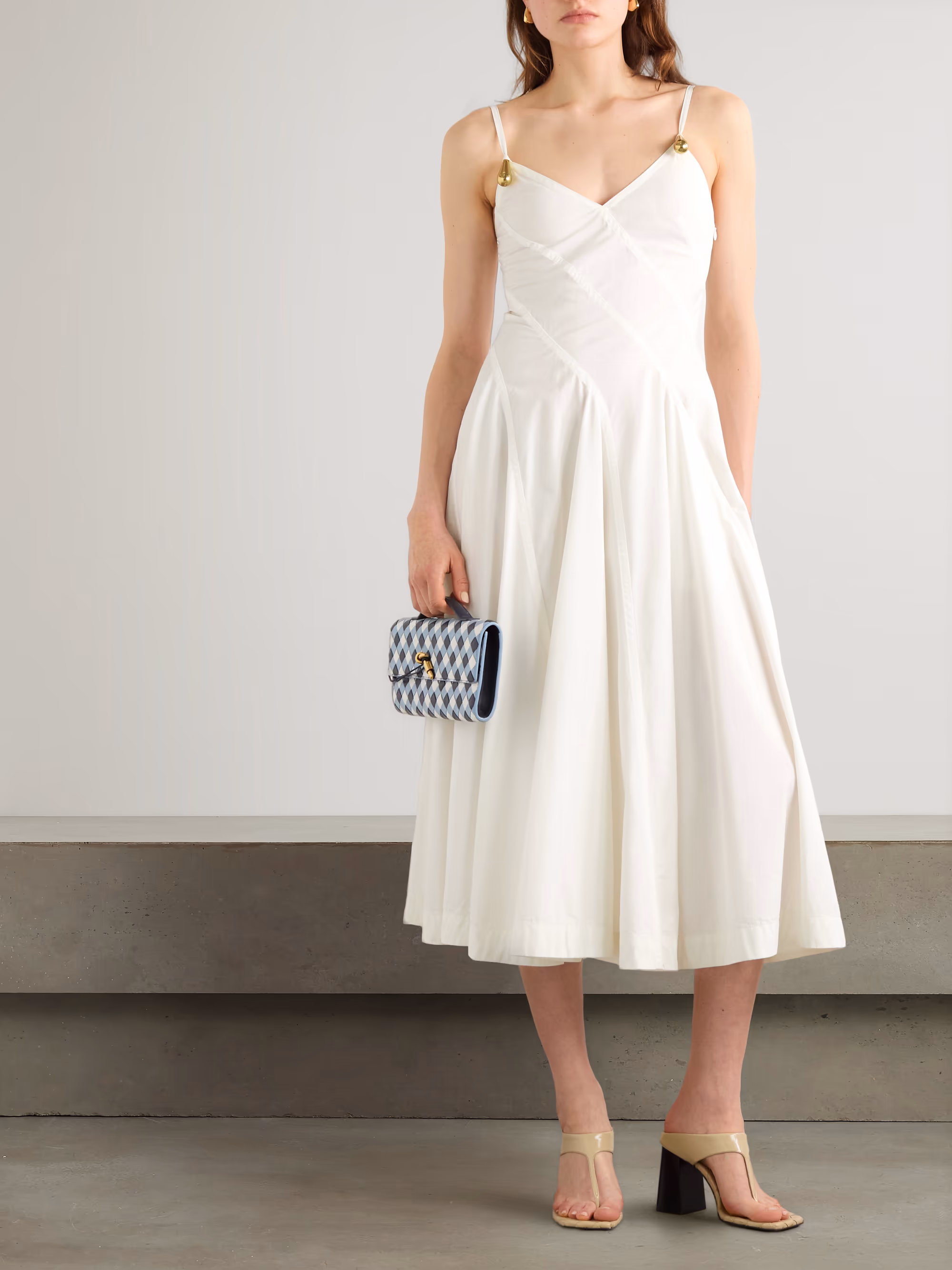 BOTTEGA VENETA - Embellished pleated cotton-blend poplin midi dress