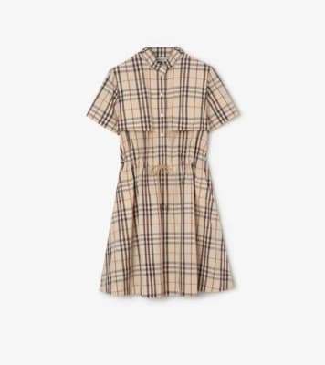 Burberry - Check Cotton Dress in Almond beige