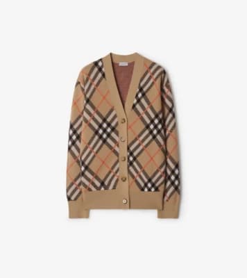 Burberry - Check Wool Mohair Blend Cardigan in Sand beige