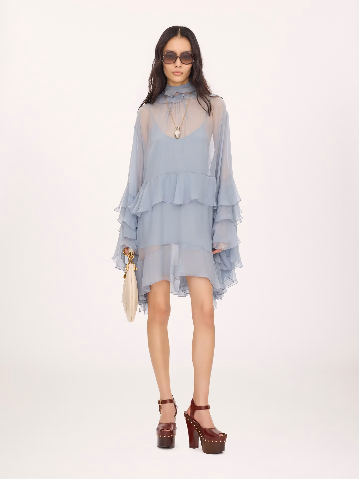 Chloé - Ruffled mini dress in silk mousseline