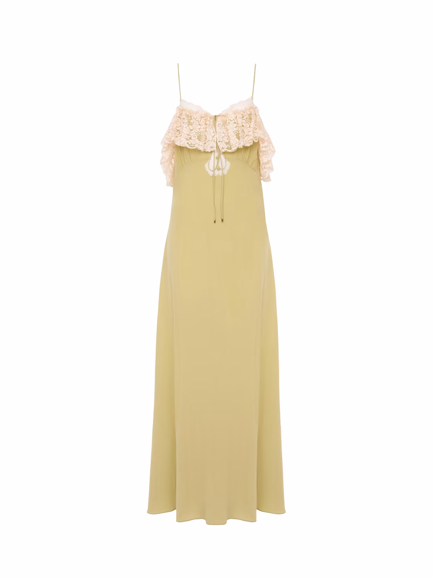 Chloé - Thin-strap long dress in crêpe de chine & lace