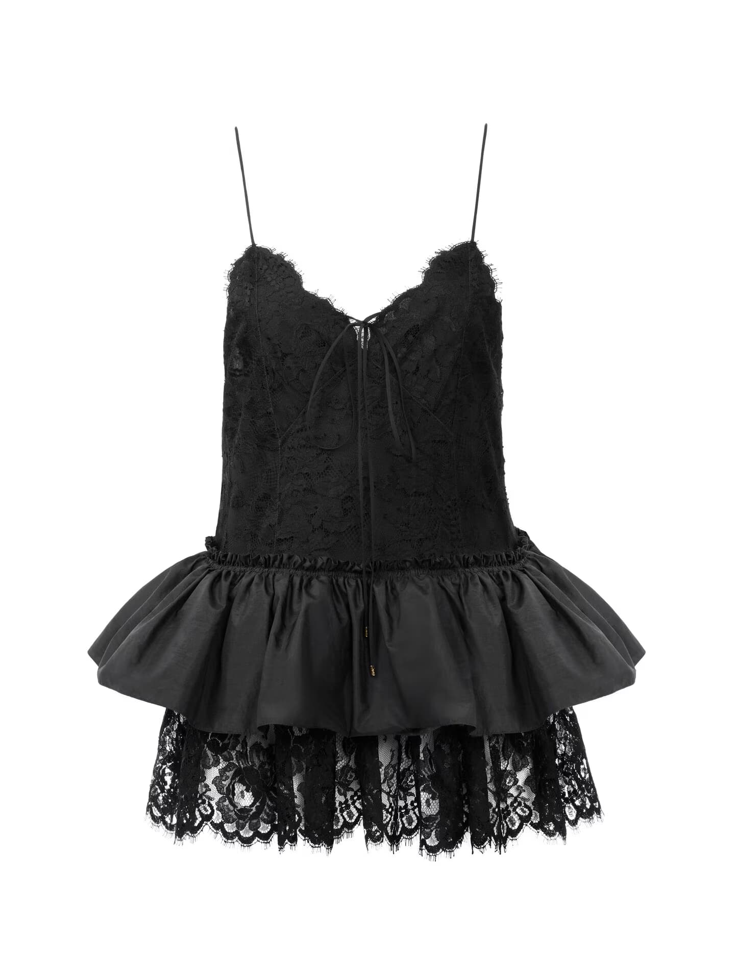 Chloé - Thin-strap ruffle top in technical taffeta & lace