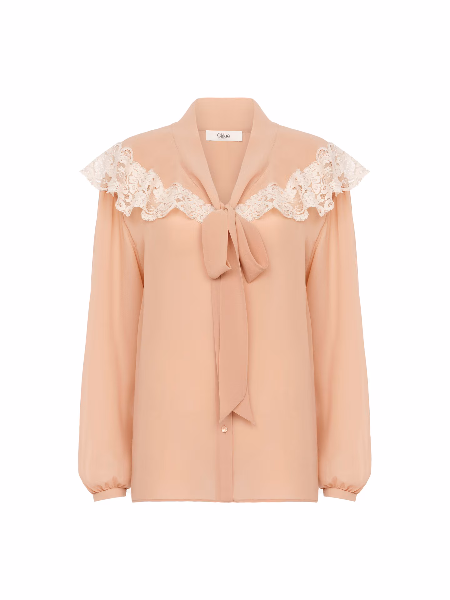 Chloé - Tie-front gathered blouse in silk georgette & lace