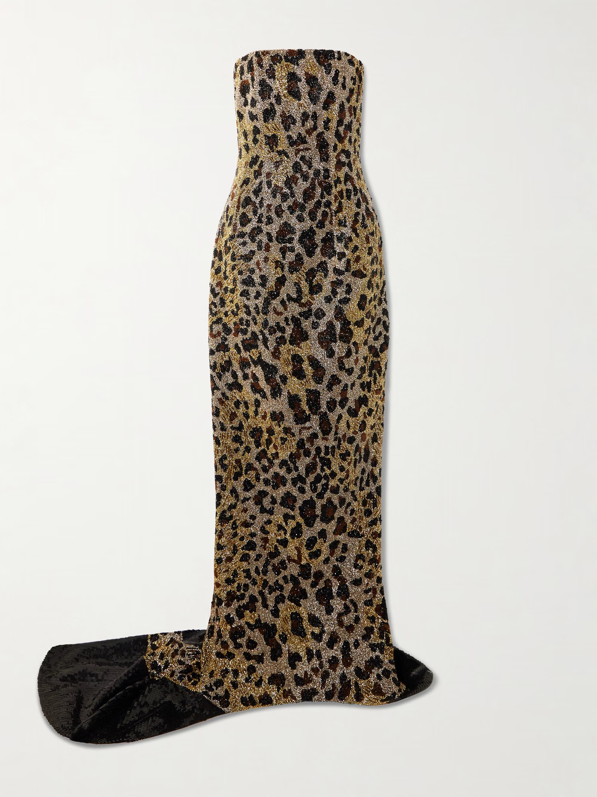 CLIO PEPPIATT - Naomi strapless embellished leopard-print satin gown