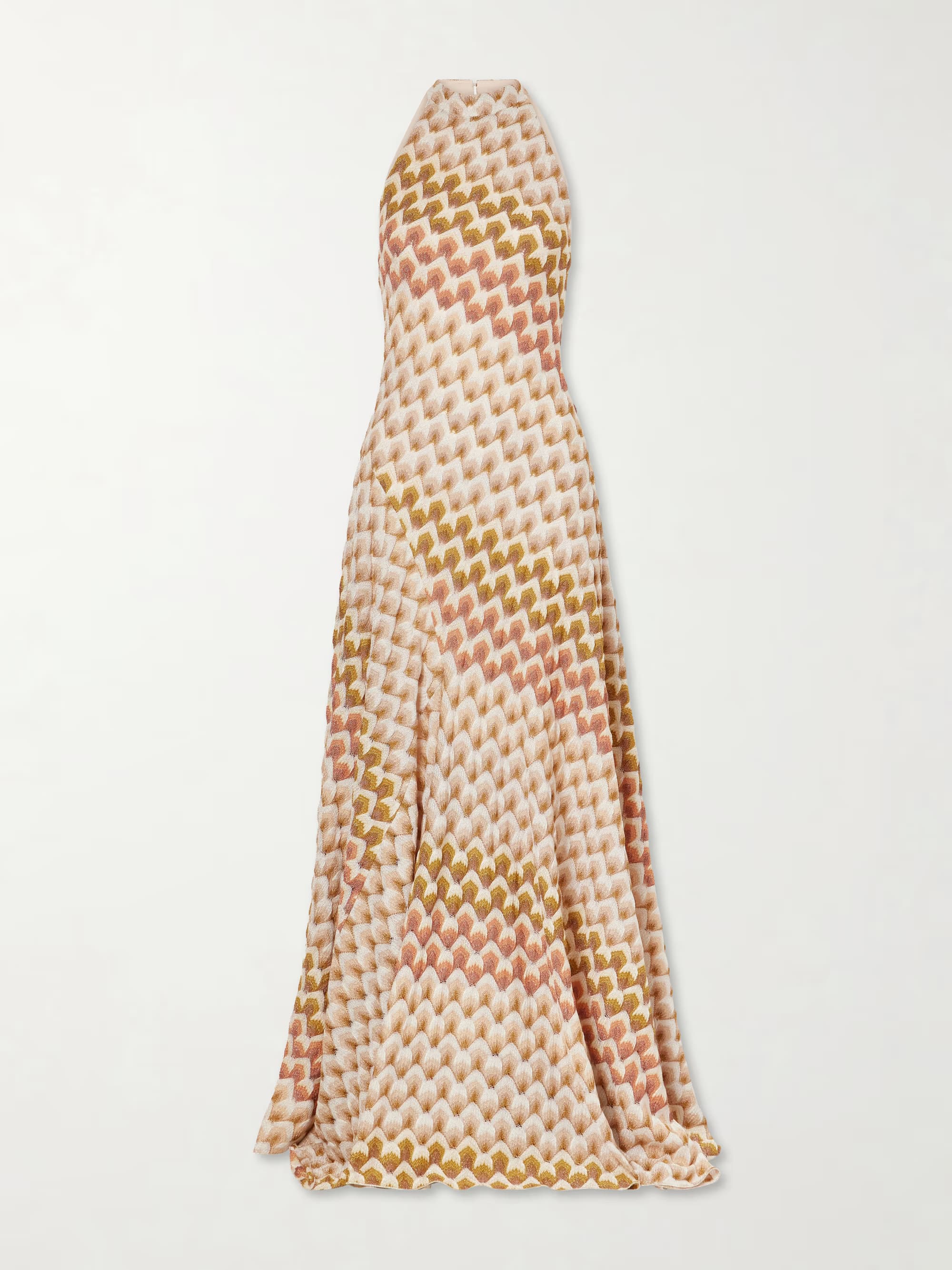 MISSONI - Striped metallic crochet-knit halterneck maxi dress