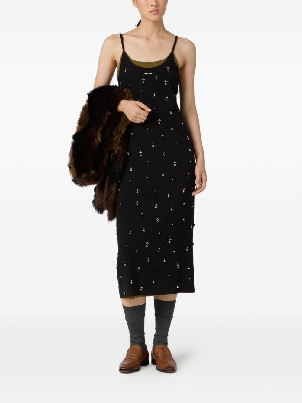 Miu Miu - Embroidered stretch georgette dress