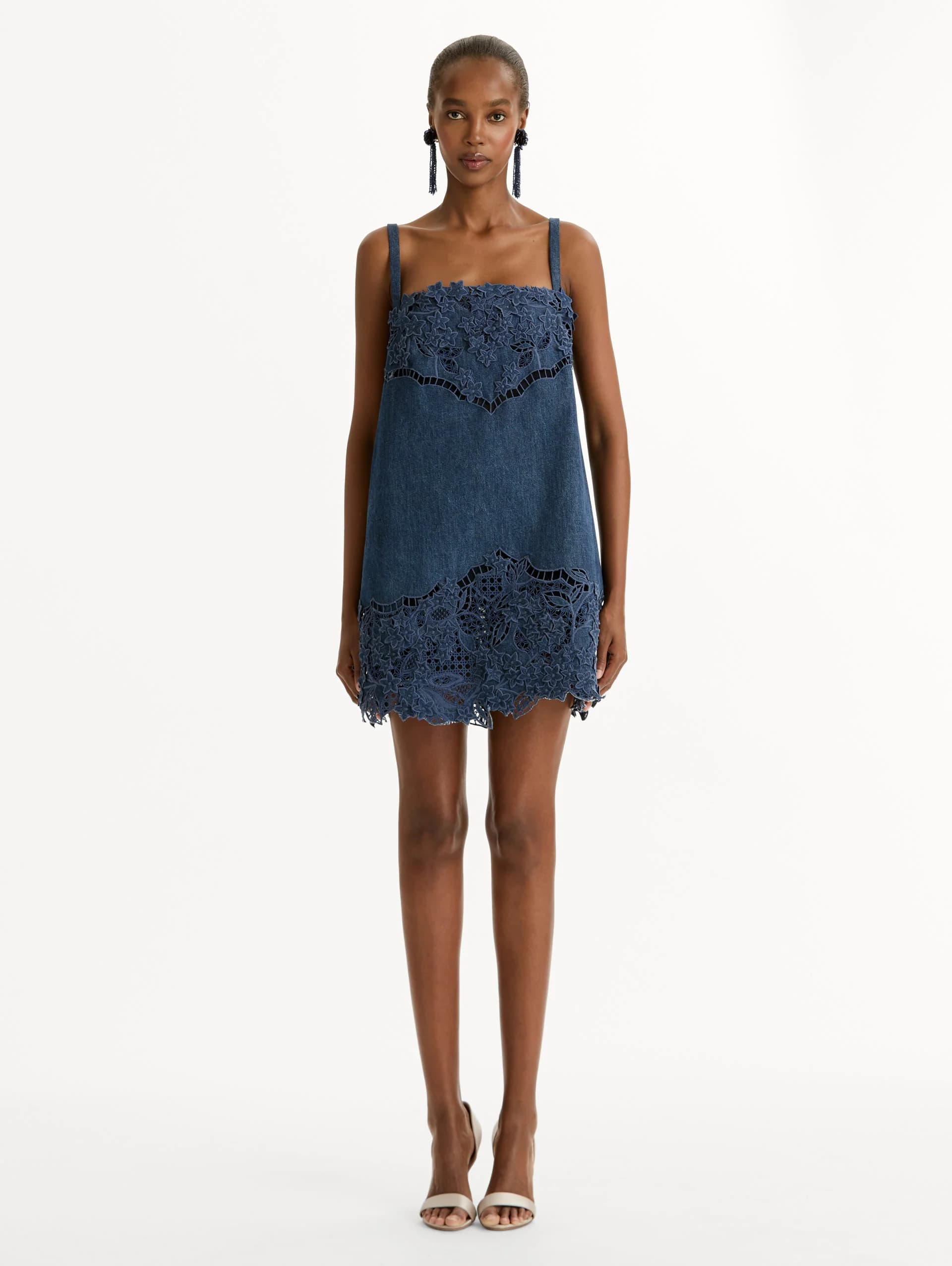 Oscar de la Renta - Porcelain Flower Cutout Denim Dress