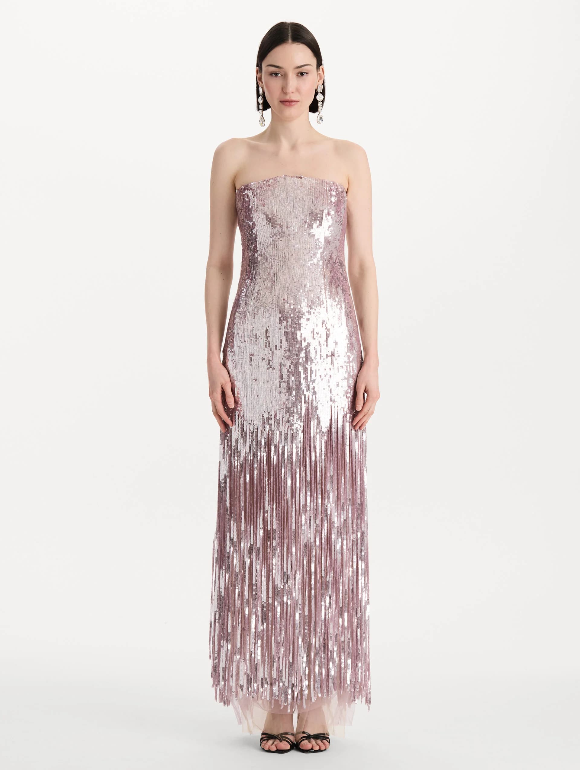 Oscar de la Renta - Sequin Fringe Strapless Gown