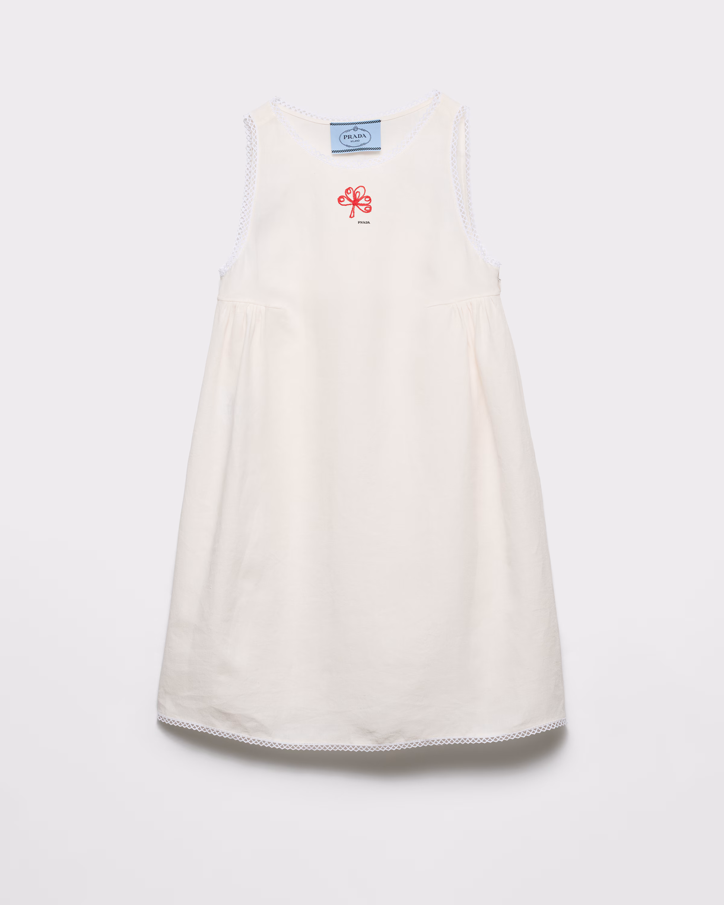 Prada - Embroidered slubbed canvas mini-dress